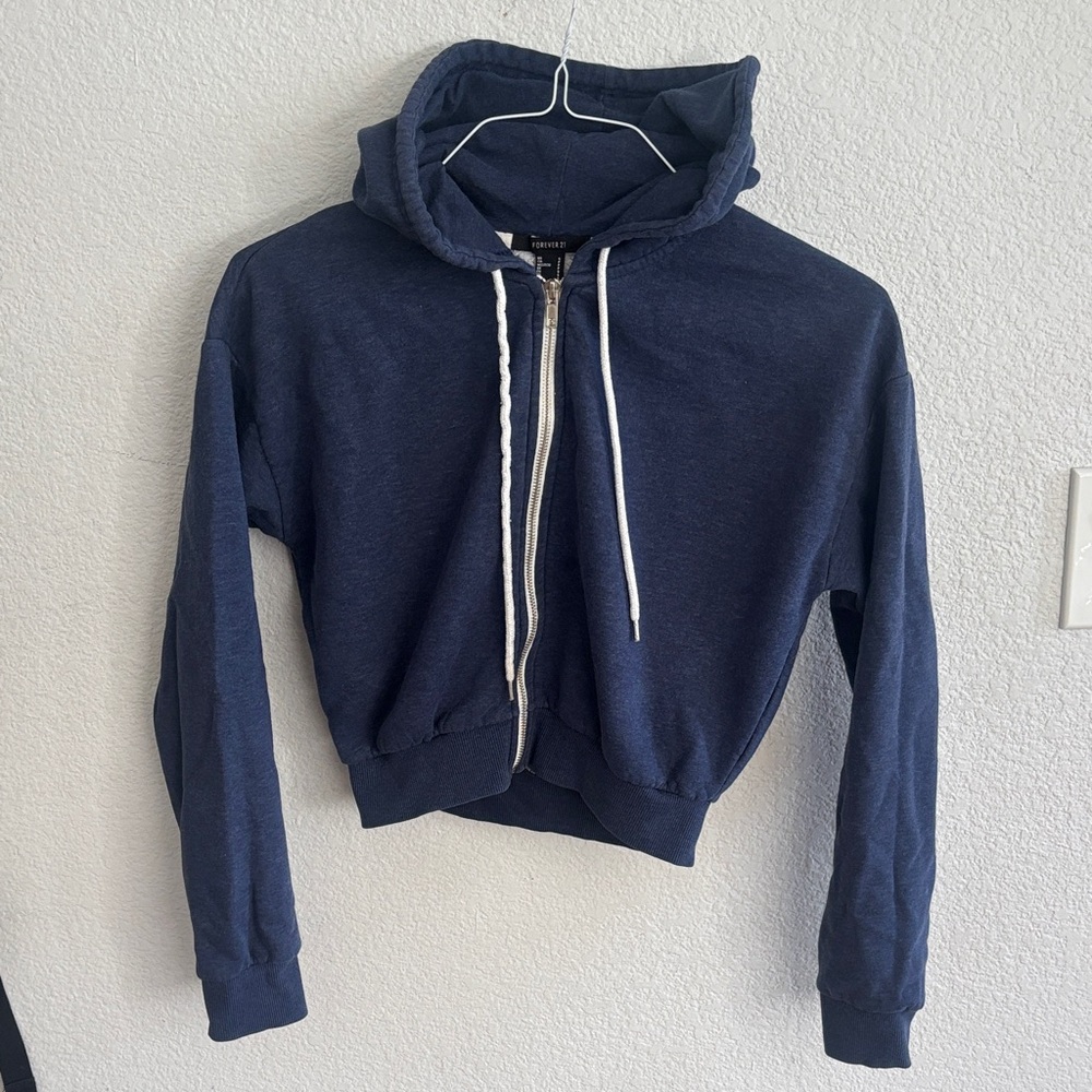Navy Blue Cropped Hoodie